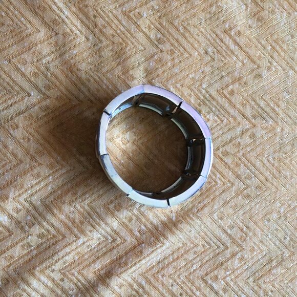 Silver-tone, Thick, Stretchy, Elasticized, Cuff Bracelet, Approximately 3" - Picture 6 of 8